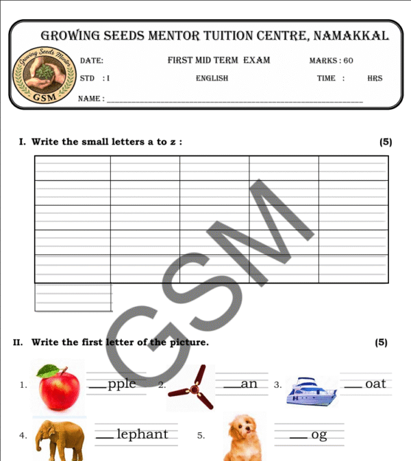 English Mid Term Class 1